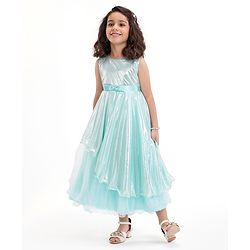 Babyhug Woven Sleeveless Metallic & Mesh Party Gown - Mint