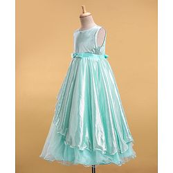 Babyhug Woven Sleeveless Metallic & Mesh Party Gown - Mint