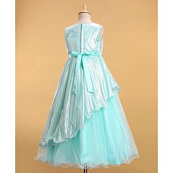 Babyhug Woven Sleeveless Metallic & Mesh Party Gown - Mint