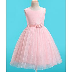 Babyhug Woven Sleeveless Glittery Party Frock - Blush Pink