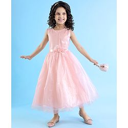 Babyhug Woven Sleeveless Glittery Party Frock - Blush Pink
