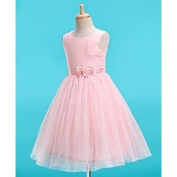 Babyhug Woven Sleeveless Glittery Party Frock - Blush Pink