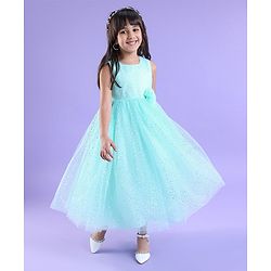 Babyhug Sleeveless Party Frock With Foil Print & Floral Corsage- Mint