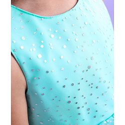 Babyhug Sleeveless Party Frock With Foil Print & Floral Corsage- Mint
