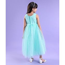 Babyhug Sleeveless Party Frock With Foil Print & Floral Corsage- Mint
