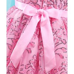 Babyhug Sleeveless Party Frock With Sequin Embroidery & Floral Corsage- Peach