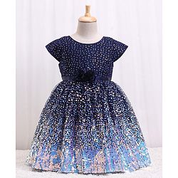 Babyhug Half Sleeves Party Frock With Sequined Detailing - Navy Blue