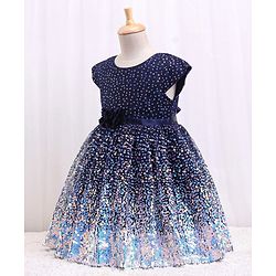 Babyhug Half Sleeves Party Frock With Sequined Detailing - Navy Blue