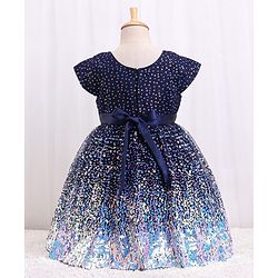 Babyhug Half Sleeves Party Frock With Sequined Detailing - Navy Blue