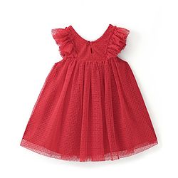 Babyhug Sleeveless Mesh Party Frock With Floral Corsage - Red