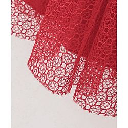 Babyhug Sleeveless Mesh Party Frock With Floral Corsage - Red