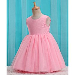Babyhug Woven Sleeveless Party Frock with Cape Floral Embroidery - Peach