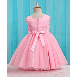 Babyhug Woven Sleeveless Party Frock with Cape Floral Embroidery - Peach