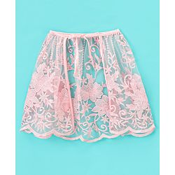 Babyhug Woven Sleeveless Party Frock with Cape Floral Embroidery - Peach