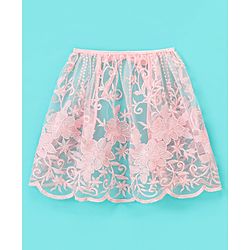 Babyhug Woven Sleeveless Party Frock with Cape Floral Embroidery - Peach