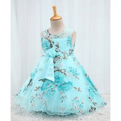 Babyhug Sleeveless  Organza Party Frock With Floral Print & Bow Applique- Grey