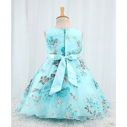 Babyhug Sleeveless  Organza Party Frock With Floral Print & Bow Applique- Grey