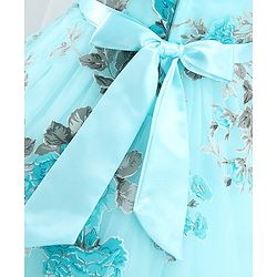 Babyhug Sleeveless  Organza Party Frock With Floral Print & Bow Applique- Grey
