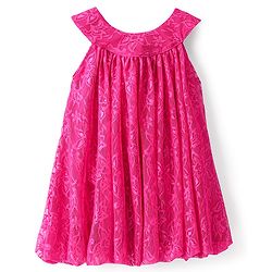 Babyhug Woven Sleeveless Party Frock with Lace Detailing - Fuchsia