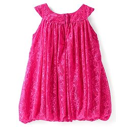 Babyhug Woven Sleeveless Party Frock with Lace Detailing - Fuchsia