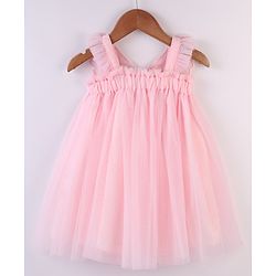 Babyhug Sleeveless Party Frock With Butterfly Wings Corsage & Sequine Detailing - Pink