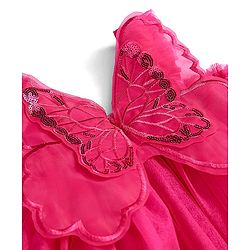 Babyhug Sleeveless Party Frock With Butterfly Wings Corsage & Sequine Detailing - Pink