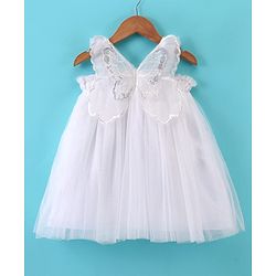 Babyhug Sleeveless Party Frock With Butterfly Wings Corsage & Sequine Detailing - Pink