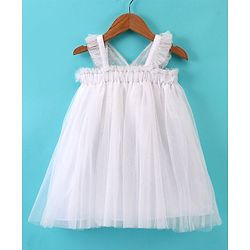 Babyhug Sleeveless Party Frock With Butterfly Wings Corsage & Sequine Detailing - Pink