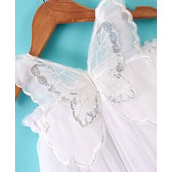 Babyhug Sleeveless Party Frock With Butterfly Wings Corsage & Sequine Detailing - Pink