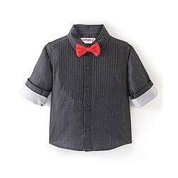 Babyhug Cotton Woven Full Sleeves Party Shirt With Bow - Black