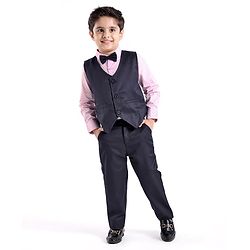 Babyhug Cotton Full Sleeves Party Wear Suit With Blazer Arrow Print - Navy Blue & Pink
