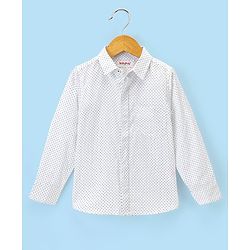 Babyhug Full Sleeves Party Wear Shirt with Bow Polka Dot Print - White