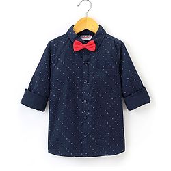 Babyhug Full Sleeves Party Wear Shirt with Bow Dash Design Print - Navy Blue