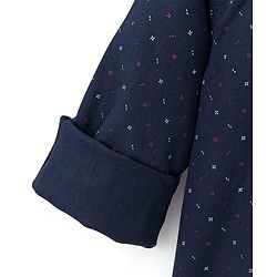 Babyhug Full Sleeves Party Wear Shirt with Bow Dash Design Print - Navy Blue