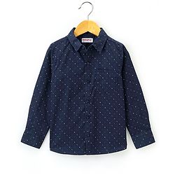 Babyhug Full Sleeves Party Wear Shirt with Bow Dash Design Print - Navy Blue