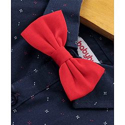 Babyhug Full Sleeves Party Wear Shirt with Bow Dash Design Print - Navy Blue