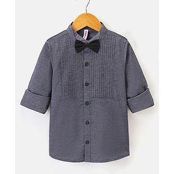 Babyhug Full Sleeves Solid Color Party Wear Shirt with Bow - Grey