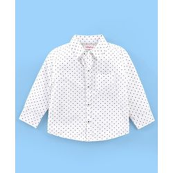Babyhug Cotton  Woven Blend Full Sleeves Polka Dot Print  Party Suit- White & Black