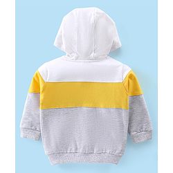 Babyhug Full Sleeves Cut & Sew Sweatjacket with Hood & Graphic Print - Ecru Melange