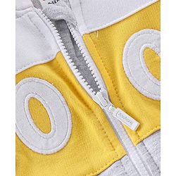 Babyhug Full Sleeves Cut & Sew Sweatjacket with Hood & Graphic Print - Ecru Melange