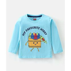 Babyhug Cotton Full Sleeves T-Shirt Stripes & Crayons Print Pack of 2- Blue Red & Yellow