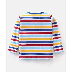 Babyhug Cotton Full Sleeves T-Shirt Stripes & Crayons Print Pack of 2- Blue Red & Yellow