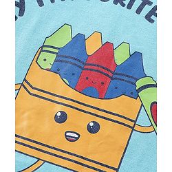 Babyhug Cotton Full Sleeves T-Shirt Stripes & Crayons Print Pack of 2- Blue Red & Yellow
