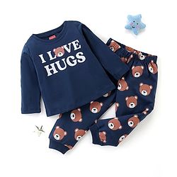 Babyhug Full Sleeves Cotton Night Suit Bear Print- Blue