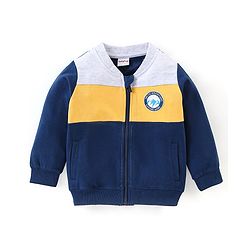 Babyhug Cotton Knit Full Sleeves T-Shirt & Lounge Pant Set Text Print - Blue Yellow & Grey