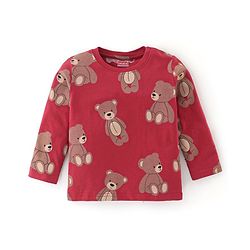 Babyhug Cotton Knit Full Sleeves Night Suit Bear Print - Red & Maroon