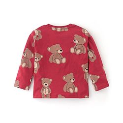 Babyhug Cotton Knit Full Sleeves Night Suit Bear Print - Red & Maroon