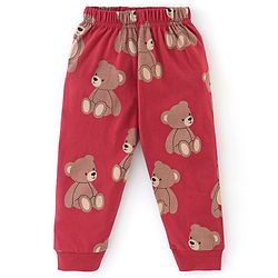 Babyhug Cotton Knit Full Sleeves Night Suit Bear Print - Red & Maroon