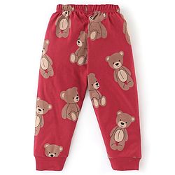Babyhug Cotton Knit Full Sleeves Night Suit Bear Print - Red & Maroon