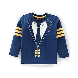Babyhug Cotton Knit Full Sleeves T-Shirt & Lounge Pant Set Coat Print- Navy Blue